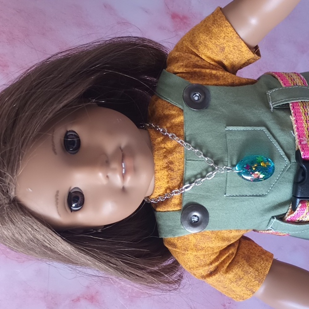 Handmade 18" Doll Necklace , Blue Charm
